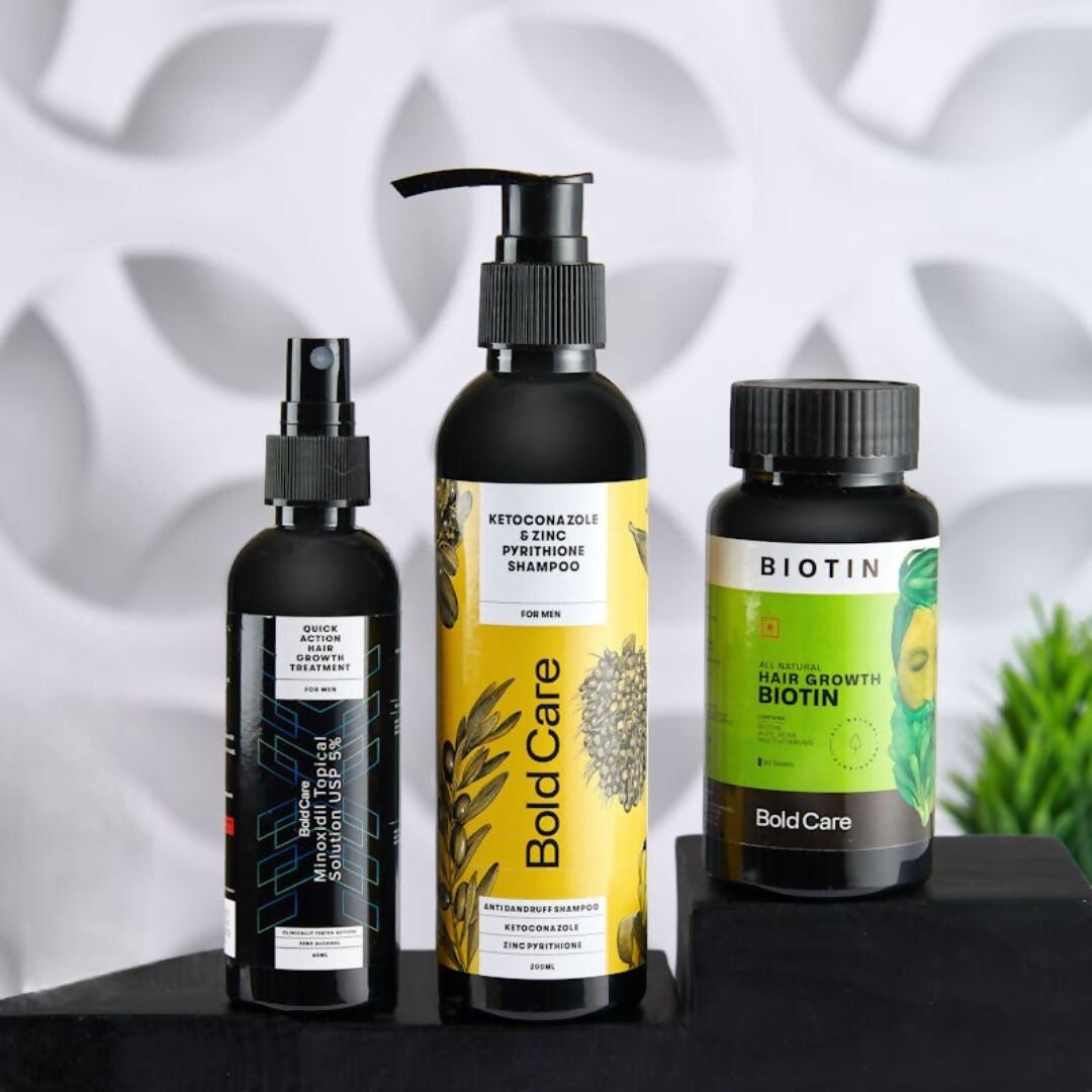 Bold Care Anti-dandruff Shampoo + Hair Growth 5% Serum + Biotin Supplements Combo
