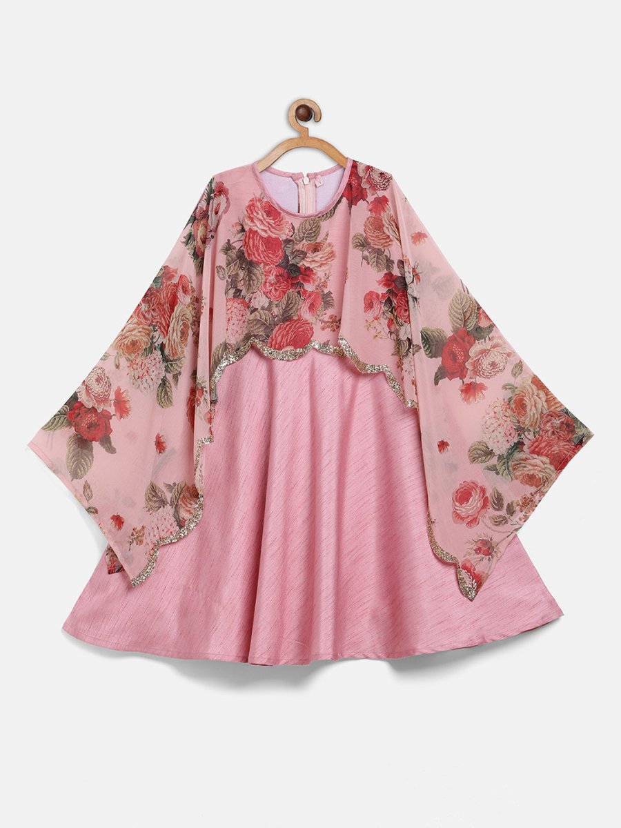 Ahalyaa Pink Poly Silk A-Line Girl's Kurta