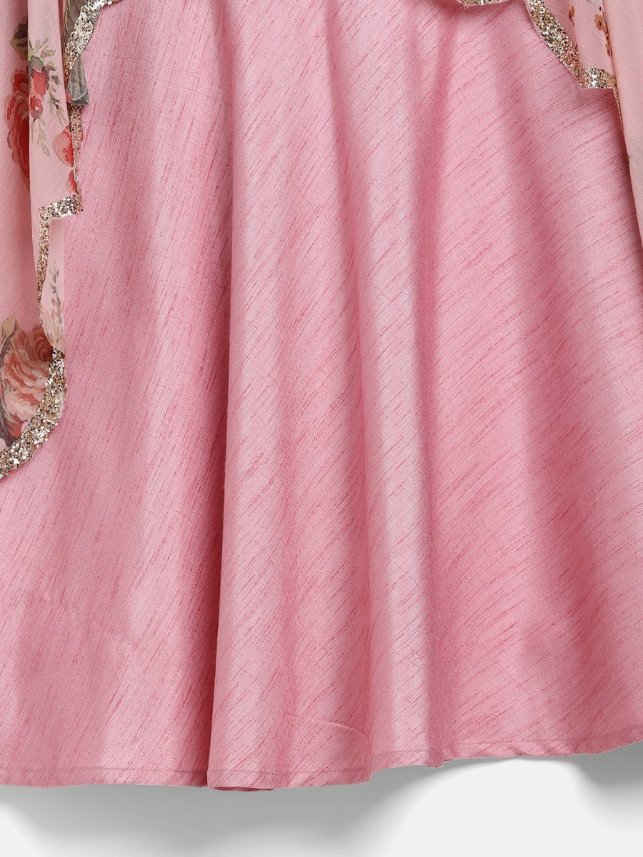 Ahalyaa Pink Poly Silk A-Line Girl's Kurta