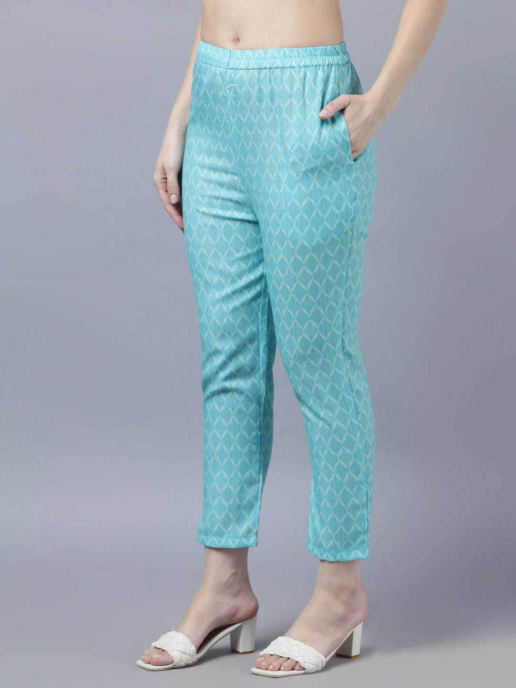 Myshka Women Blue Yellow Printed Kurta with Trousers