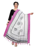 Vamika Pink-White Flower Printed Khadi Bhagalpuri Dupatta