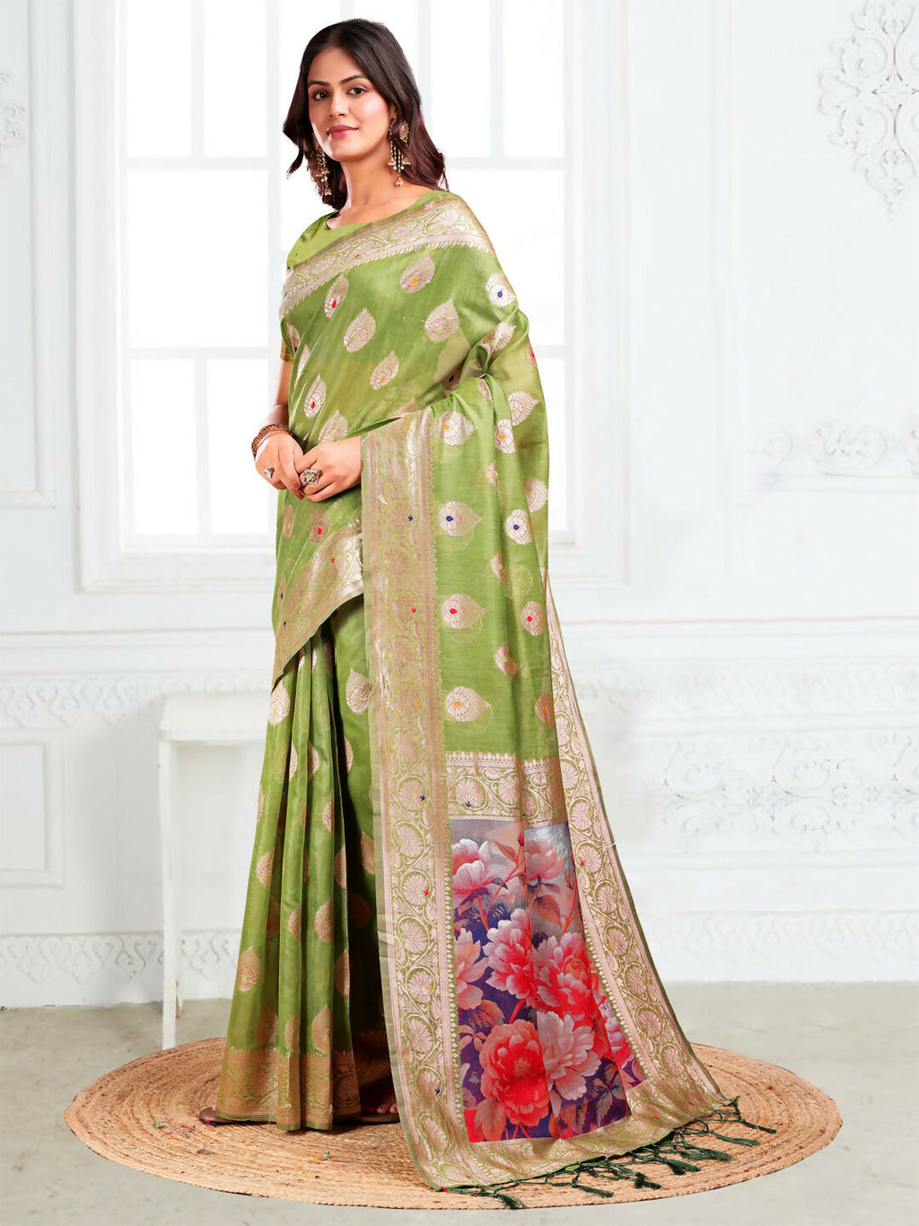 Shree Shyam Fashion Linen Cotton Green Saree