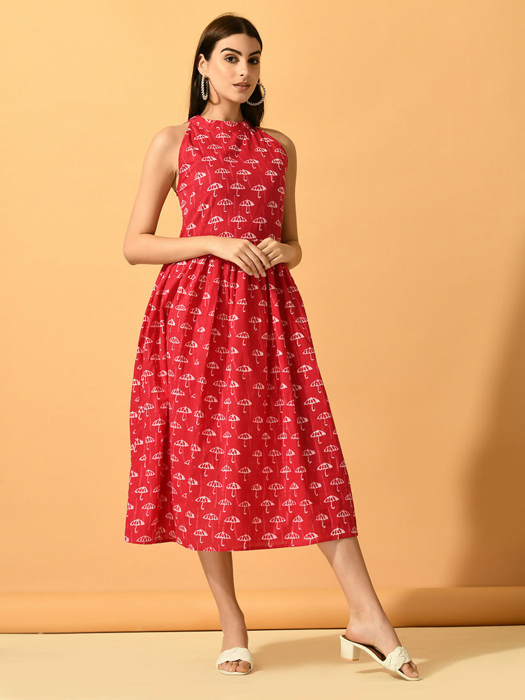 Myshka Women's Pink Fit and Flare Party Dress