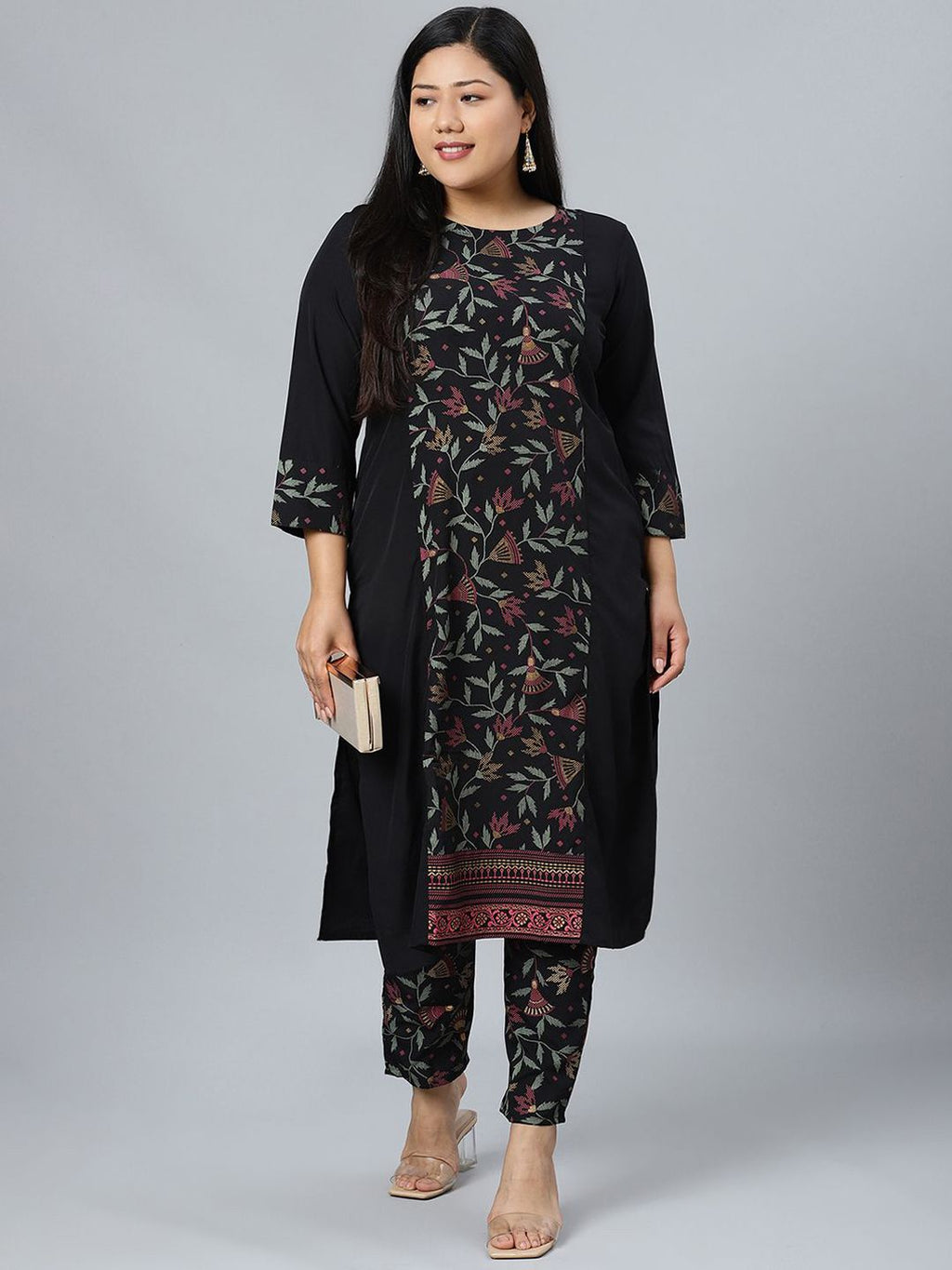 Sztori Plus Size Floral Printed Straight Kurta With Trouser