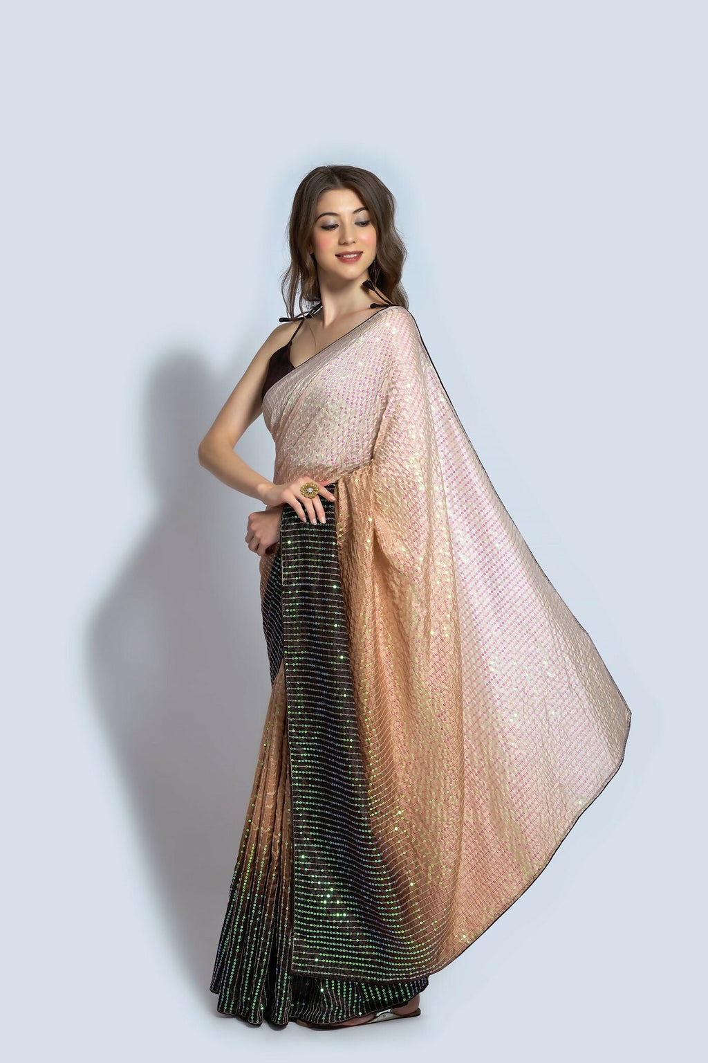 Vegaa Fashion Cream Vichitra Silk Embroidered Party Wear Saree