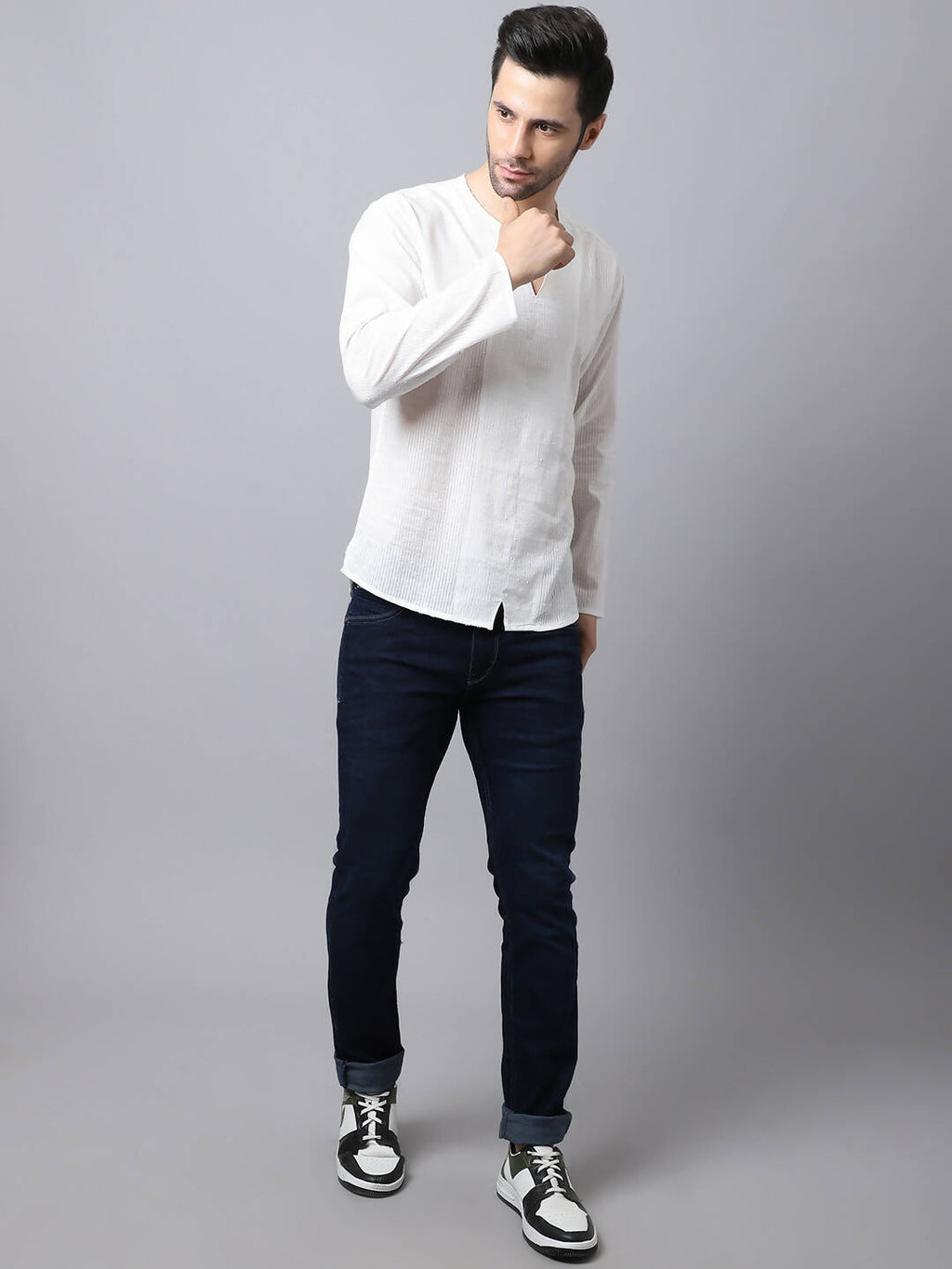 Even Apparels White Pure Cotton Round Neck Slit Kurta