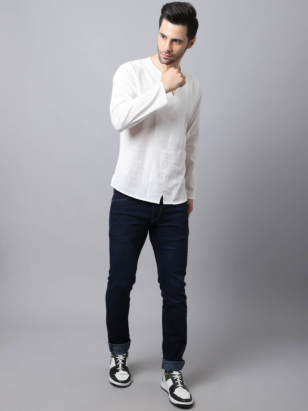 Even Apparels White Pure Cotton Round Neck Slit Kurta
