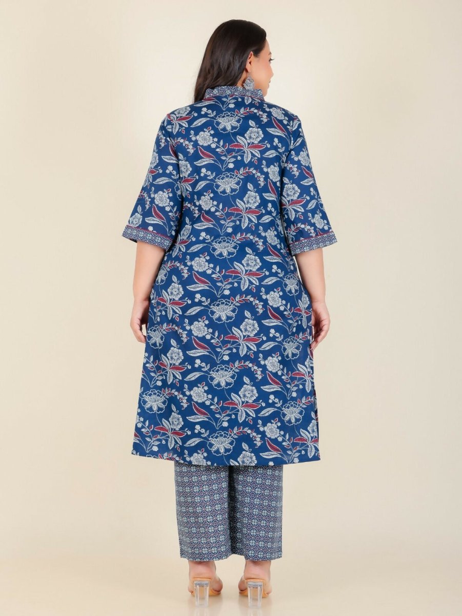 Aramya Blue Soft Cotton Floral Print Straight Kurta Set for Women