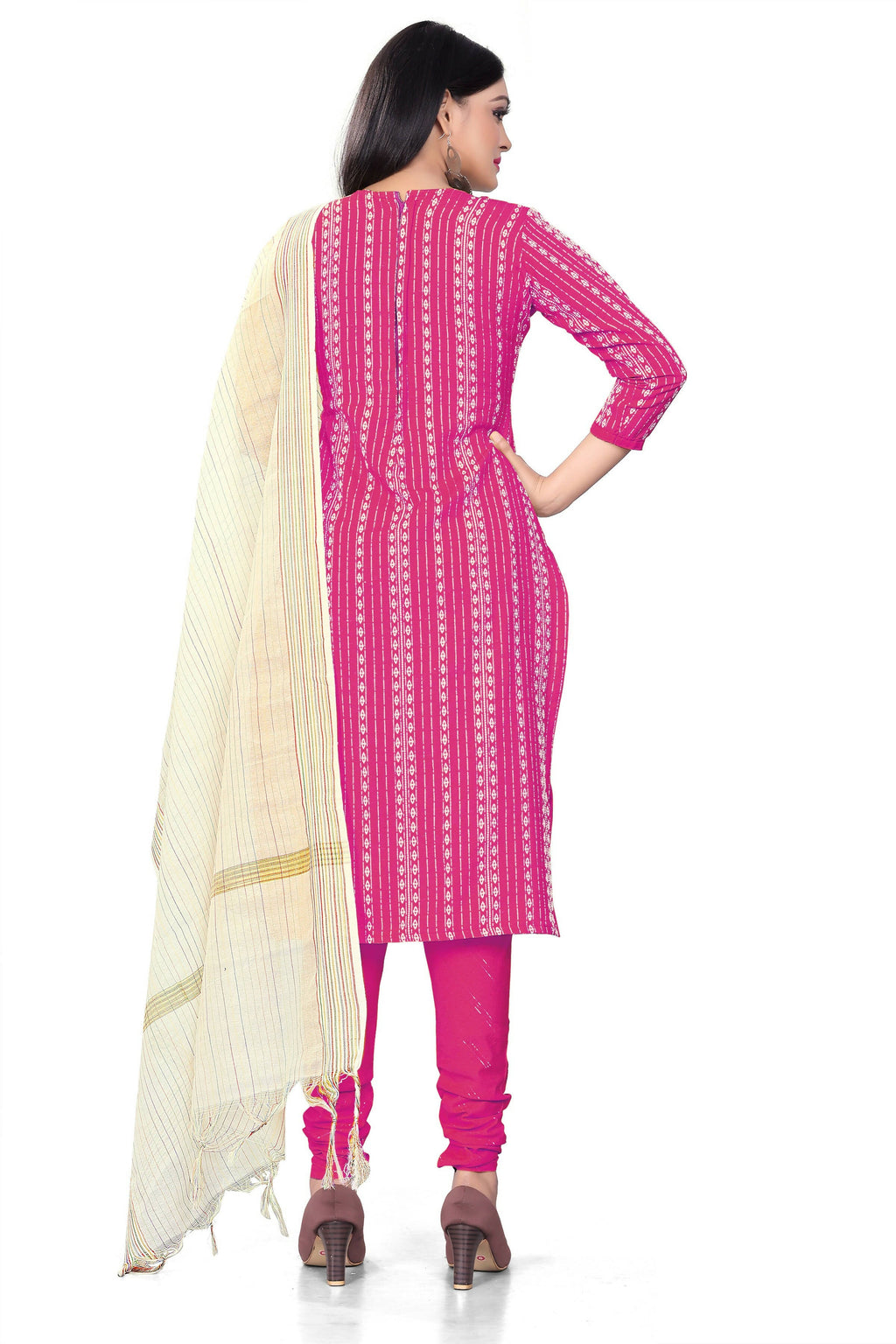 Pink Cotton Jacquard Woven Unstitched Dress Material - Amara