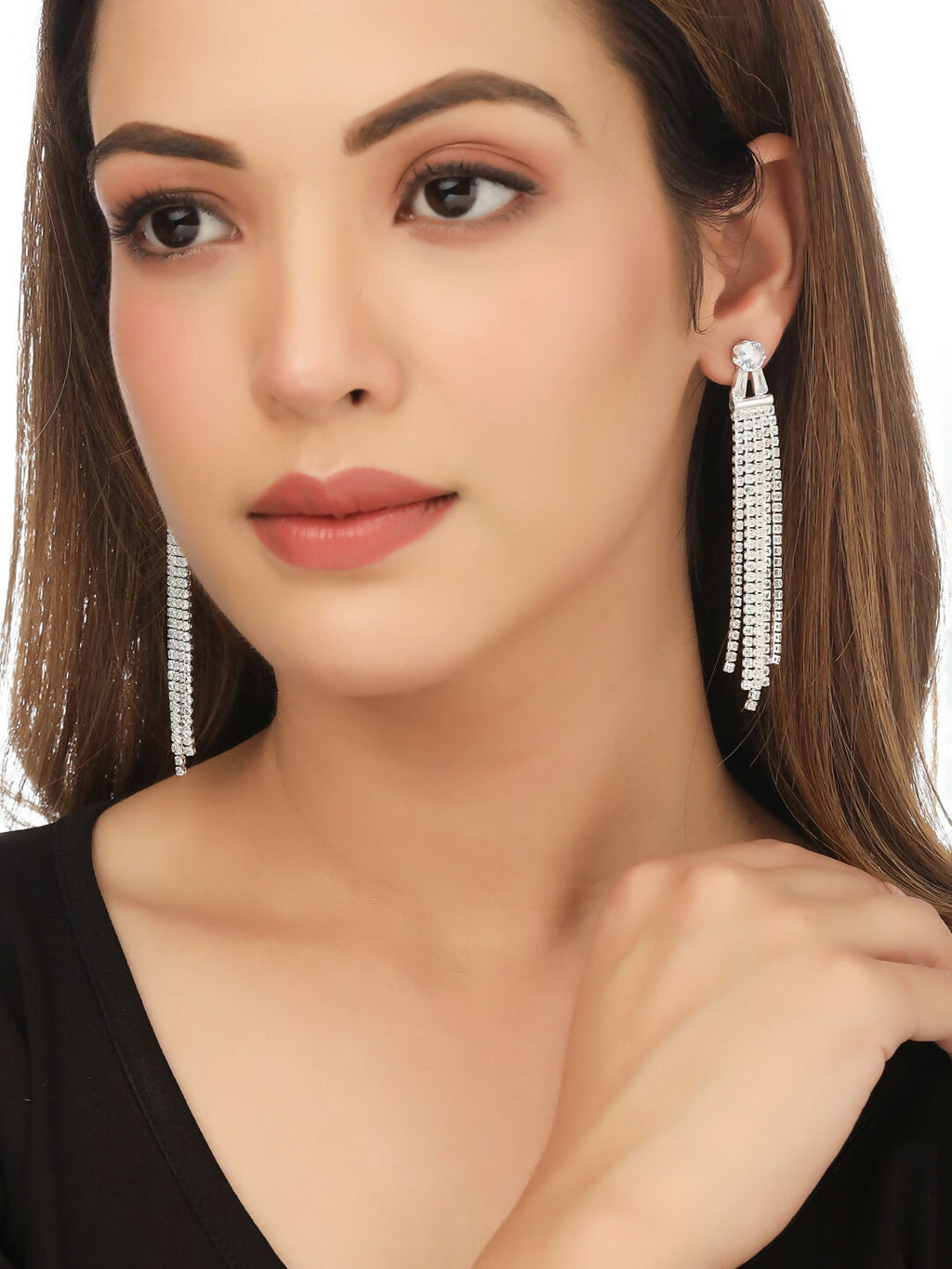 NVR Women Silver Toned Contemporary Drop Earrings
