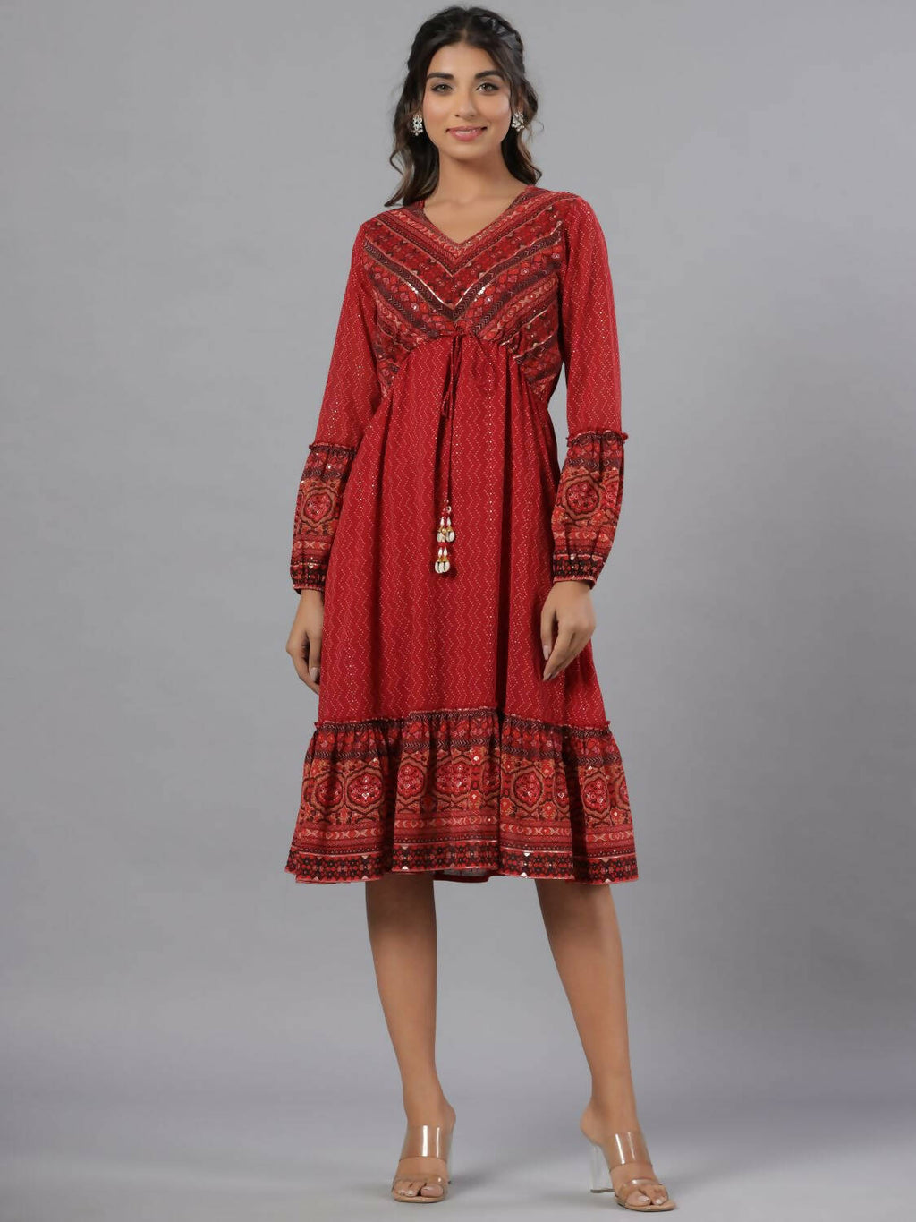 Juniper Women Rust Georgette Printed Midi Dress