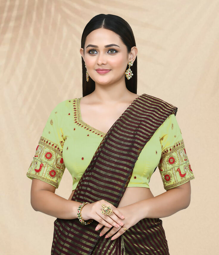 Joban Fashion Women's Light Green Embroidered Stitched Blouse