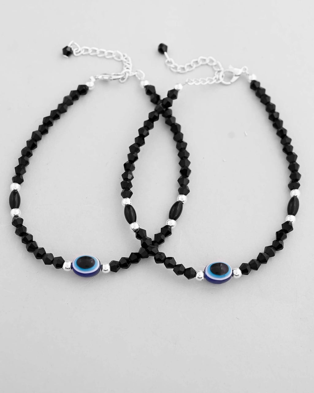 VOJ Set of 2 Evil Eye Black Beads Adjustable Anklet