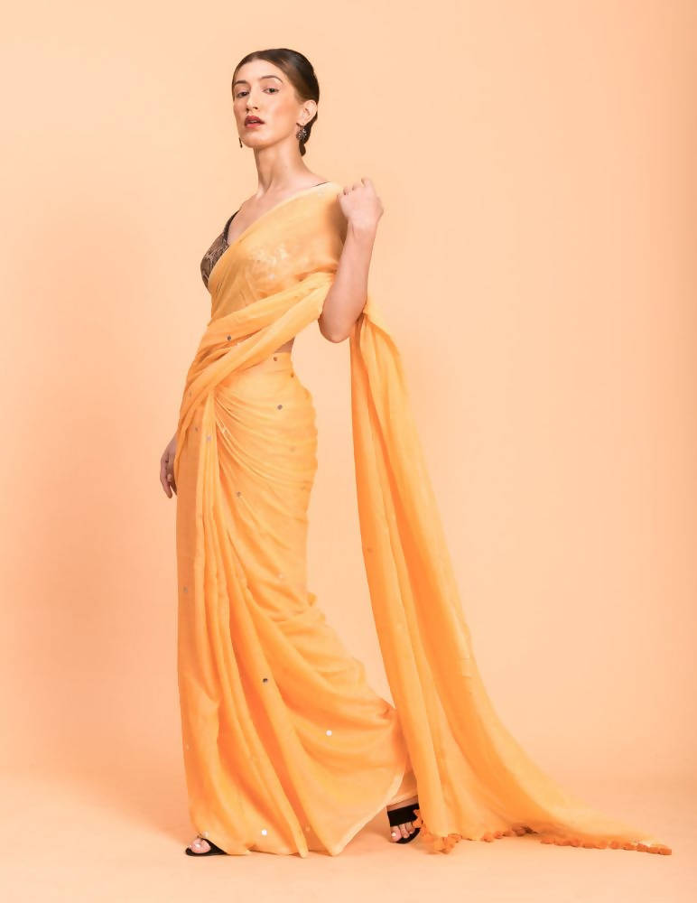 Suta Yellow Embellished Sequinned Pure Cotton Saree