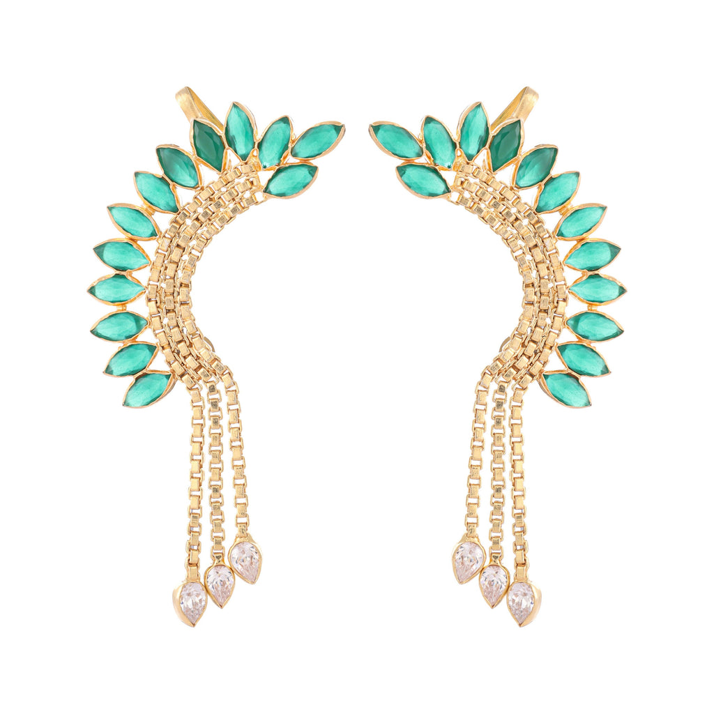 Nuyug 22K Gold Plated Faux Emerald Studded Contemporary Ear Cuff Earrings