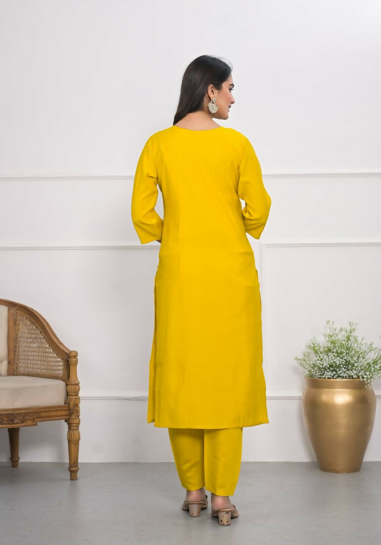 Yellow Viscose Silk Embroidery with Thread and sequence Stitched Suit With Dupatta - Tanisha