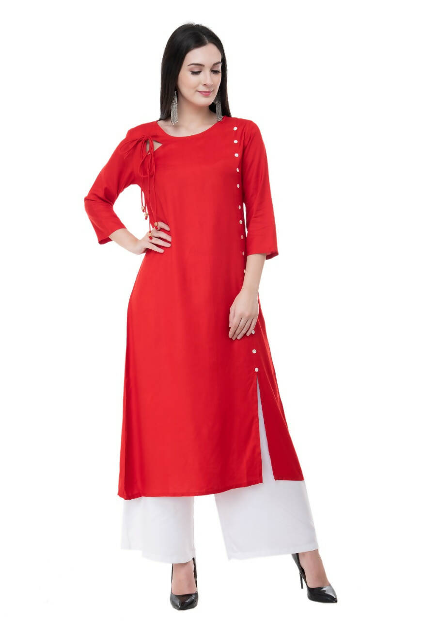 Women's Red Kurti With Dori Tassels - G & A Apparels