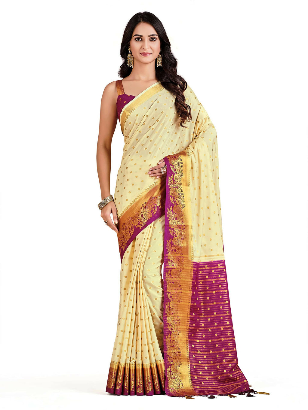Mimosa Women's Beige Mysore Silk Crepe Saree