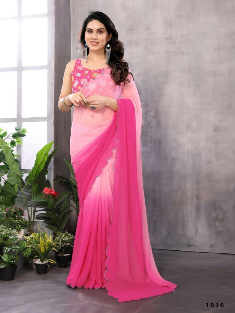 Aafreen Partywear Designer Pink Georgette Fancy Saree