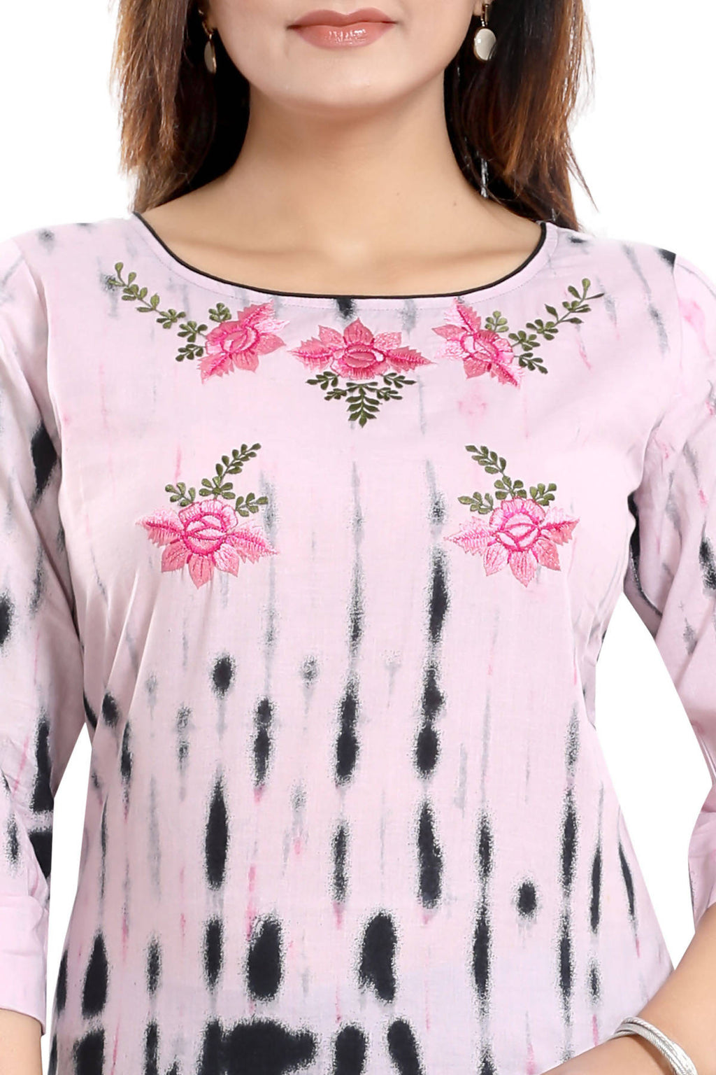 Snehal Creations Pinky Cotton Shibori Tunic With Embroidery