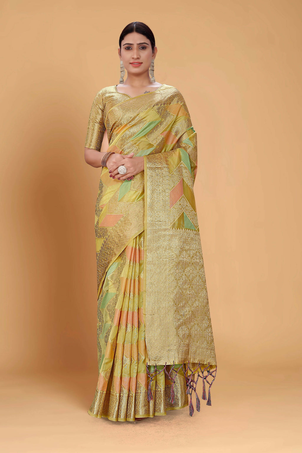 Pista Soft Organza Woven Design Saree With Unstitched Blouse Piece - Zaara