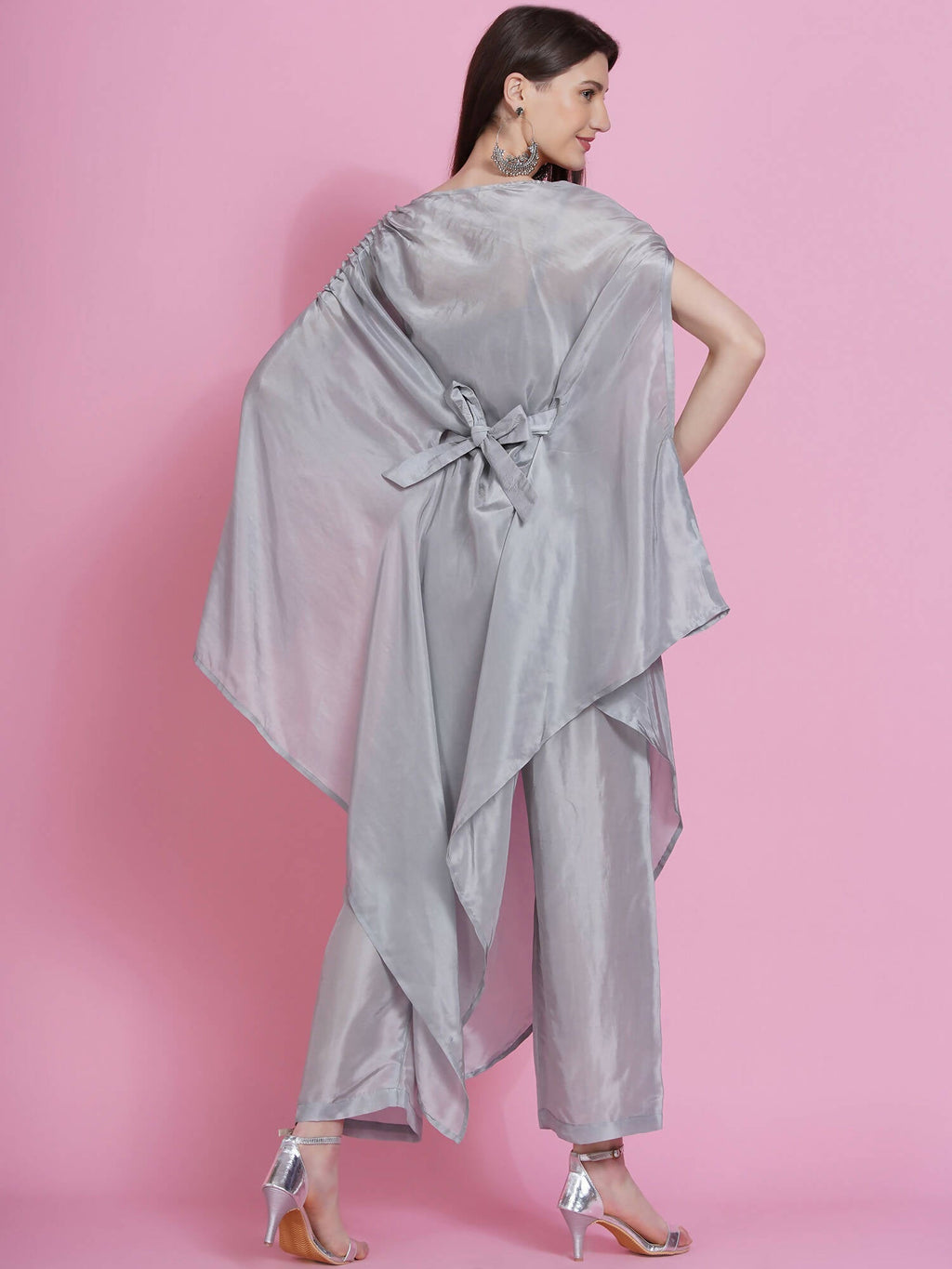 Women Republic Grey Opara Silk Kurta With Belt And Palazzo