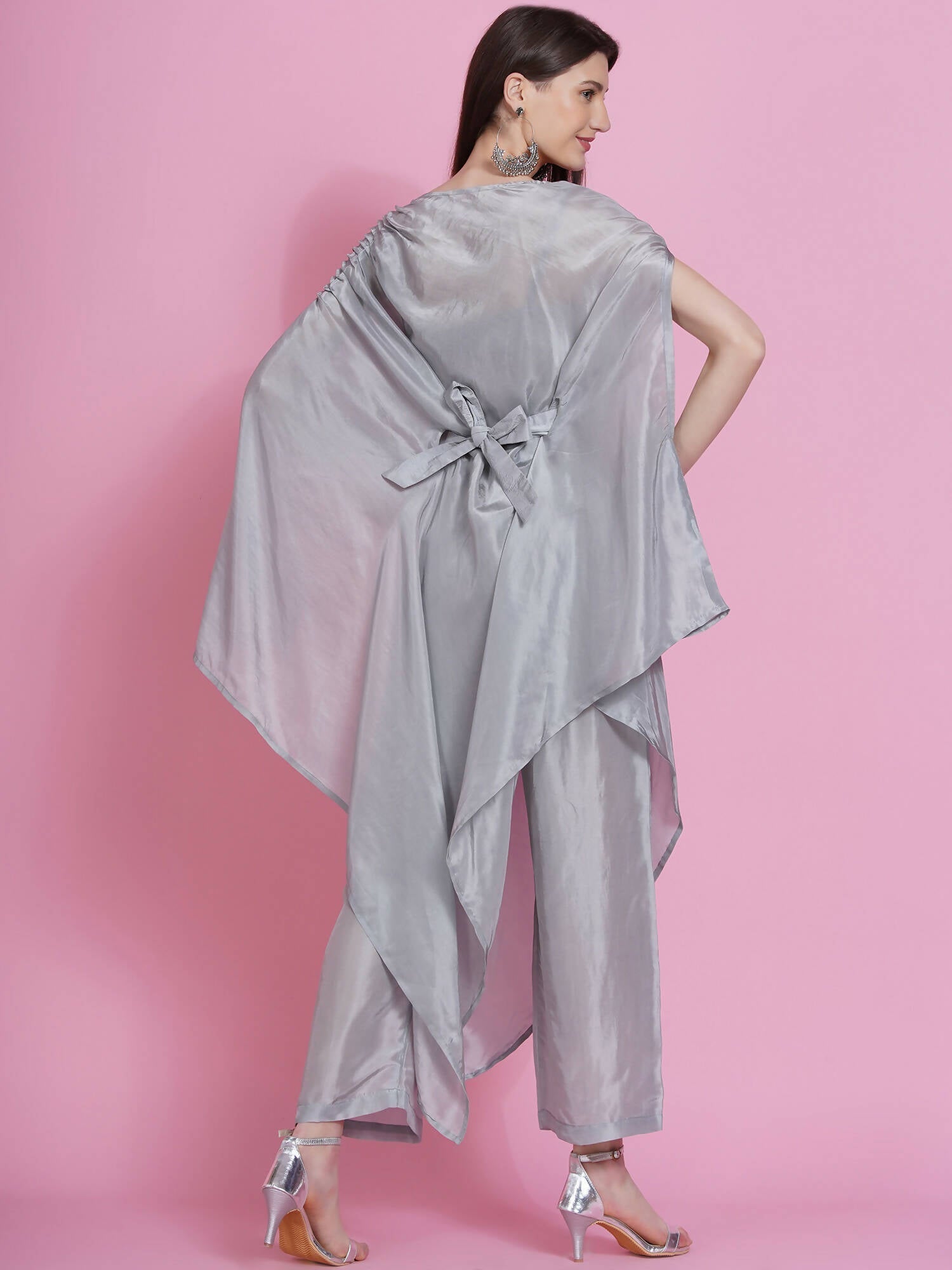 Women Republic Grey Opara Silk Kurta With Belt And Palazzo