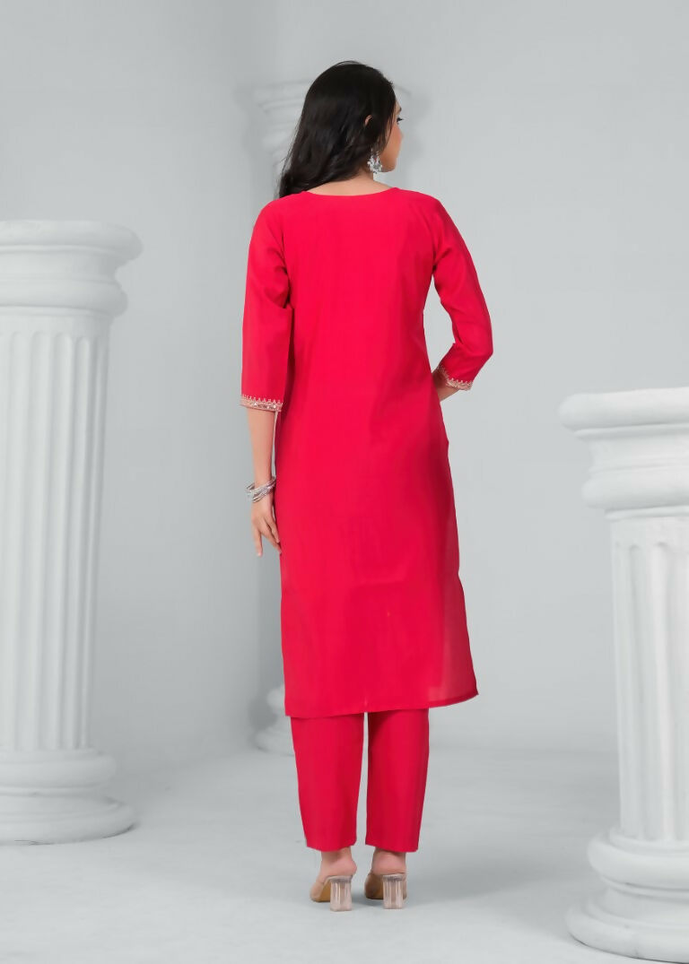 Ethnic Festive Wear Chanderi Red Stitched Suit With Dupatta - Tanisha