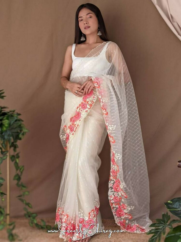 Vamsee Murari White Super Net Saree