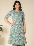Aramya Green Soft Cotton Floral A-line Kurta for Women