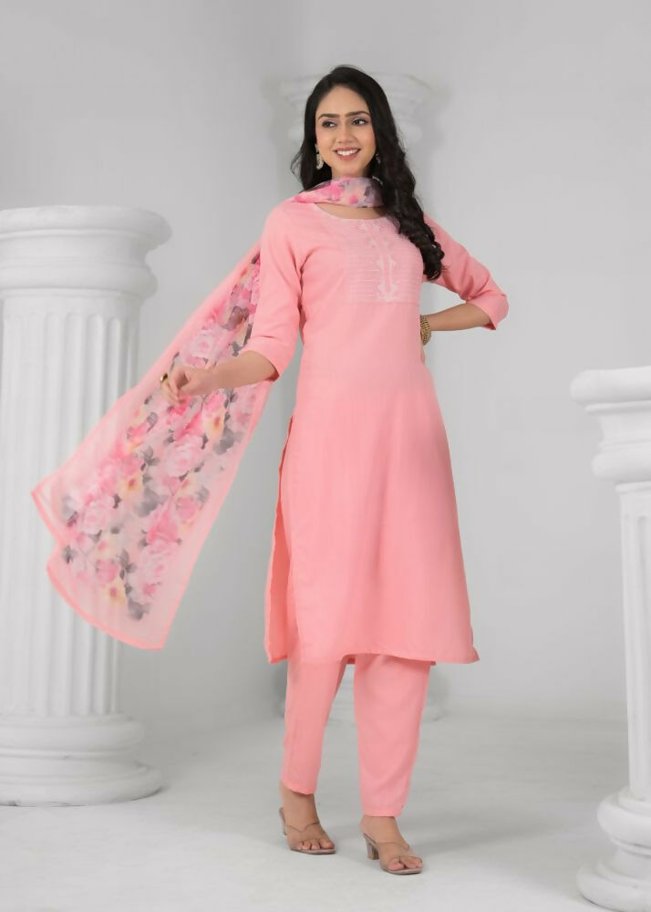 Ethnic Festive Wear Reyon Baby Pink Stitched Suit With Dupatta - Tanisha
