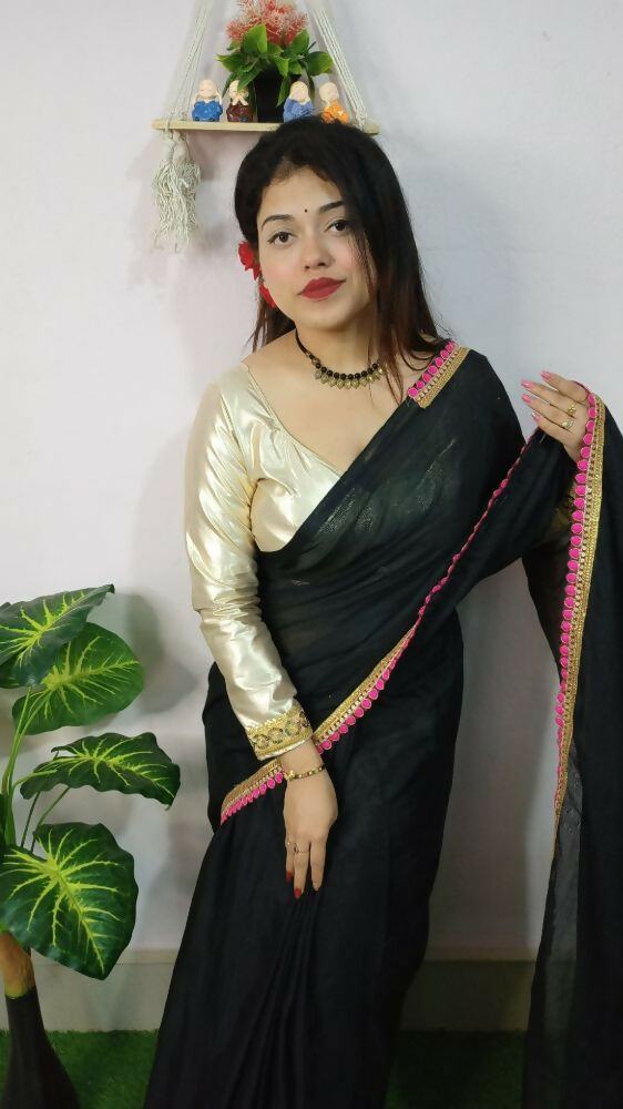 Exclusive Collection Beautiful Khadi Cotton Handloom Saree With Beautiful Zari Border - Black