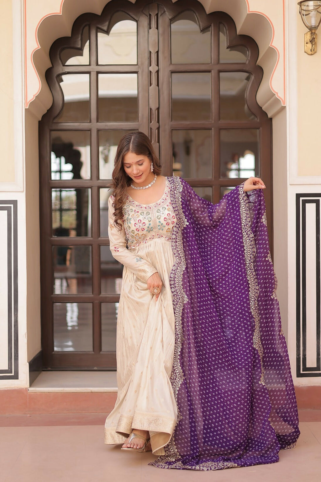 Joban Fashion Purple Jacquard Sequence Embroidery Work Kurta Set