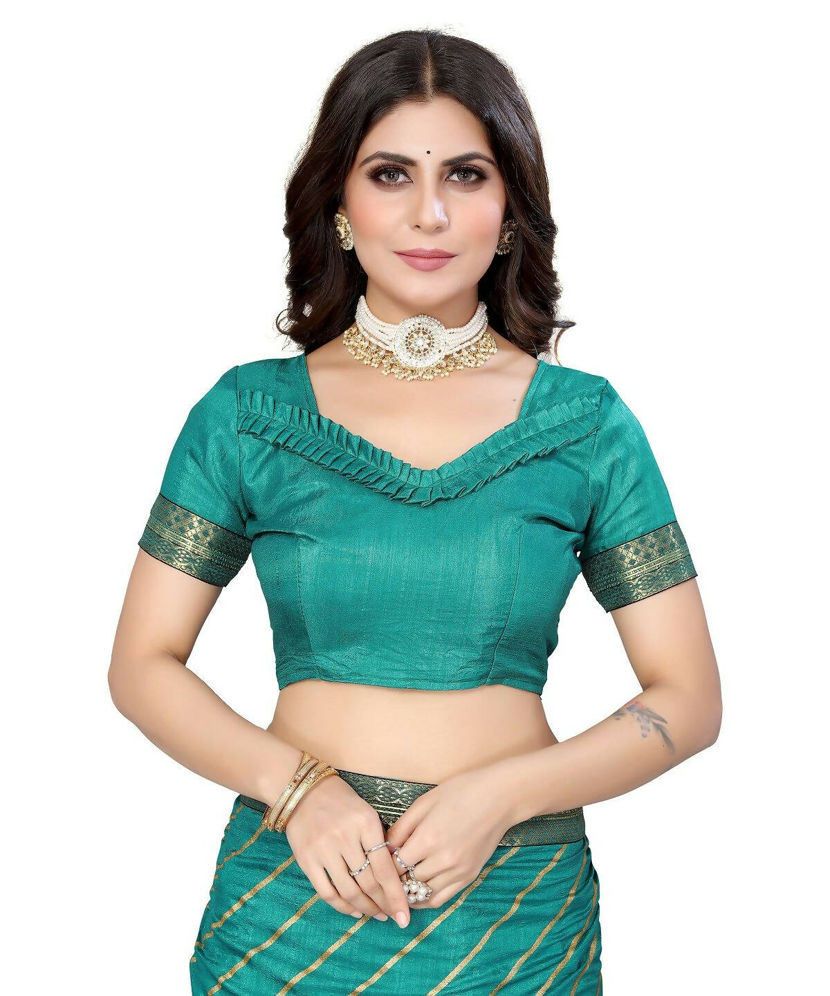 Vamika Dola Silk Green Lace Border Bollywood Style Saree (SUCHI GREEN)