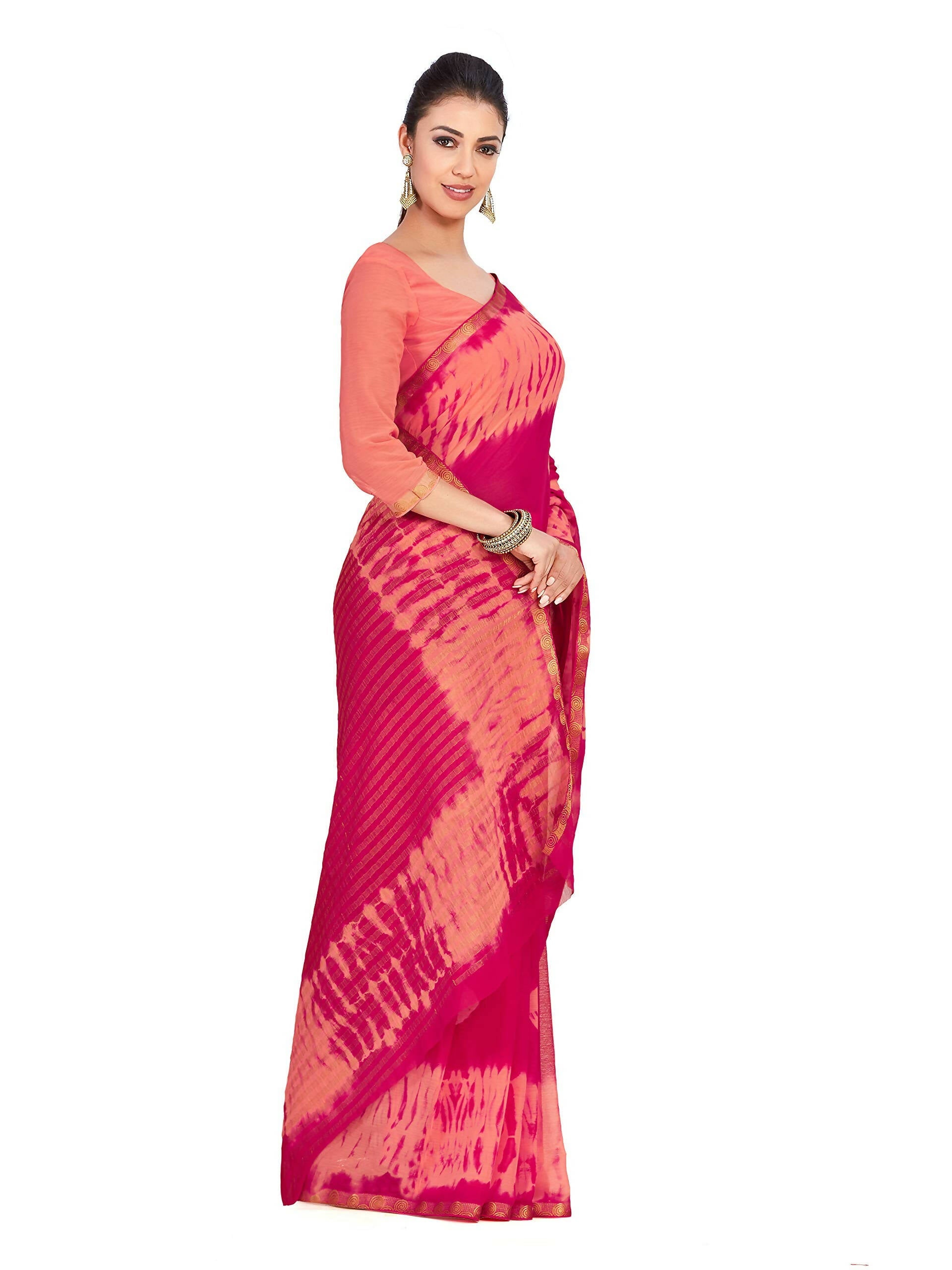 Mimosa Women's Pink Banarasi Chiffon Silk Saree