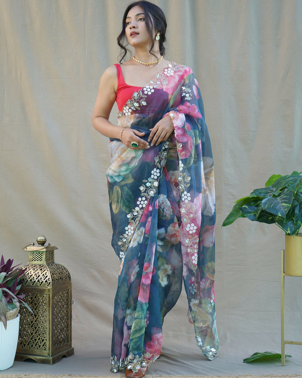 Vamsee Sarangi Blue Organza Saree