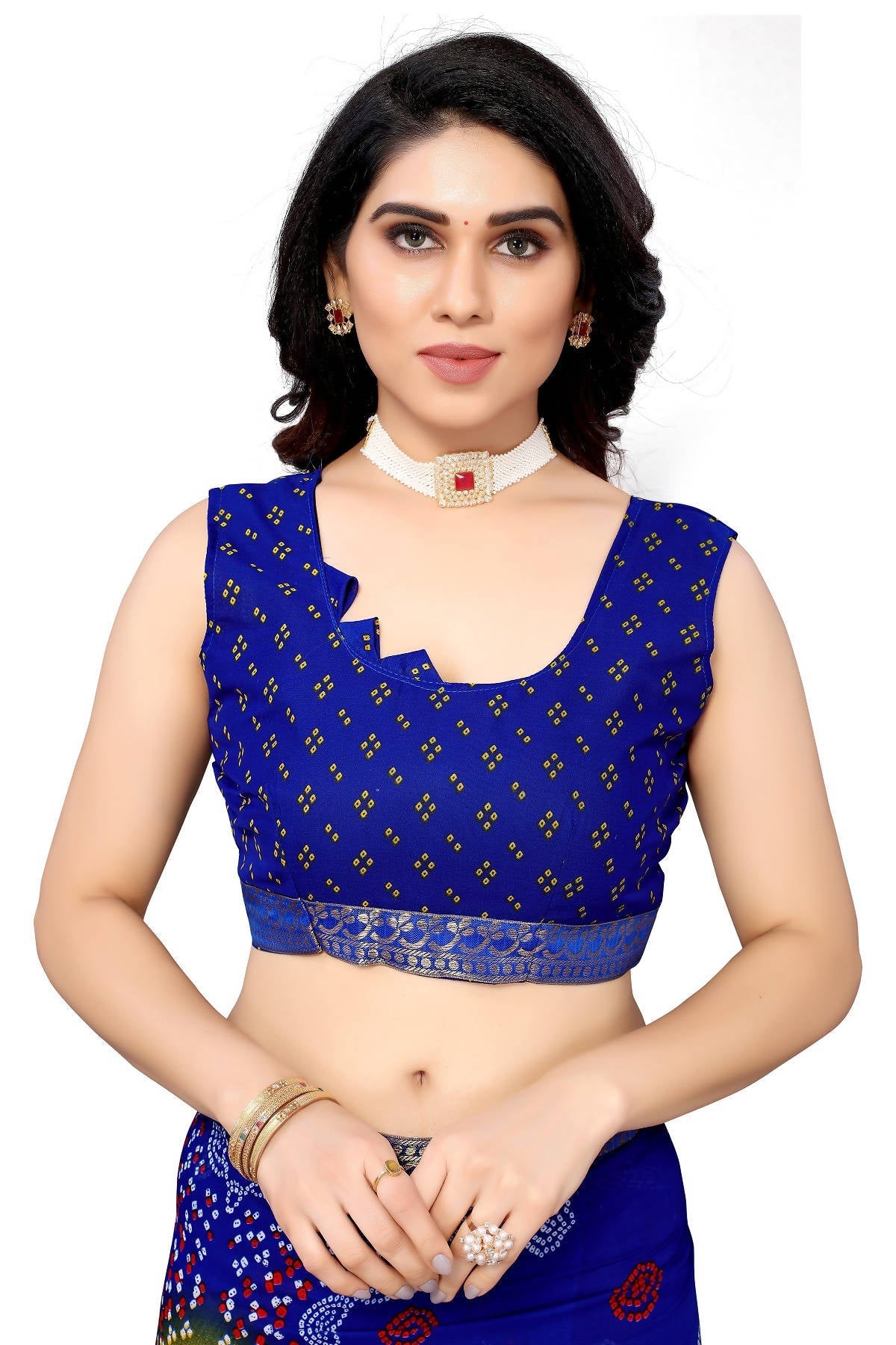 Vamika Ethnic Fire Blue Printed With Lace Saree