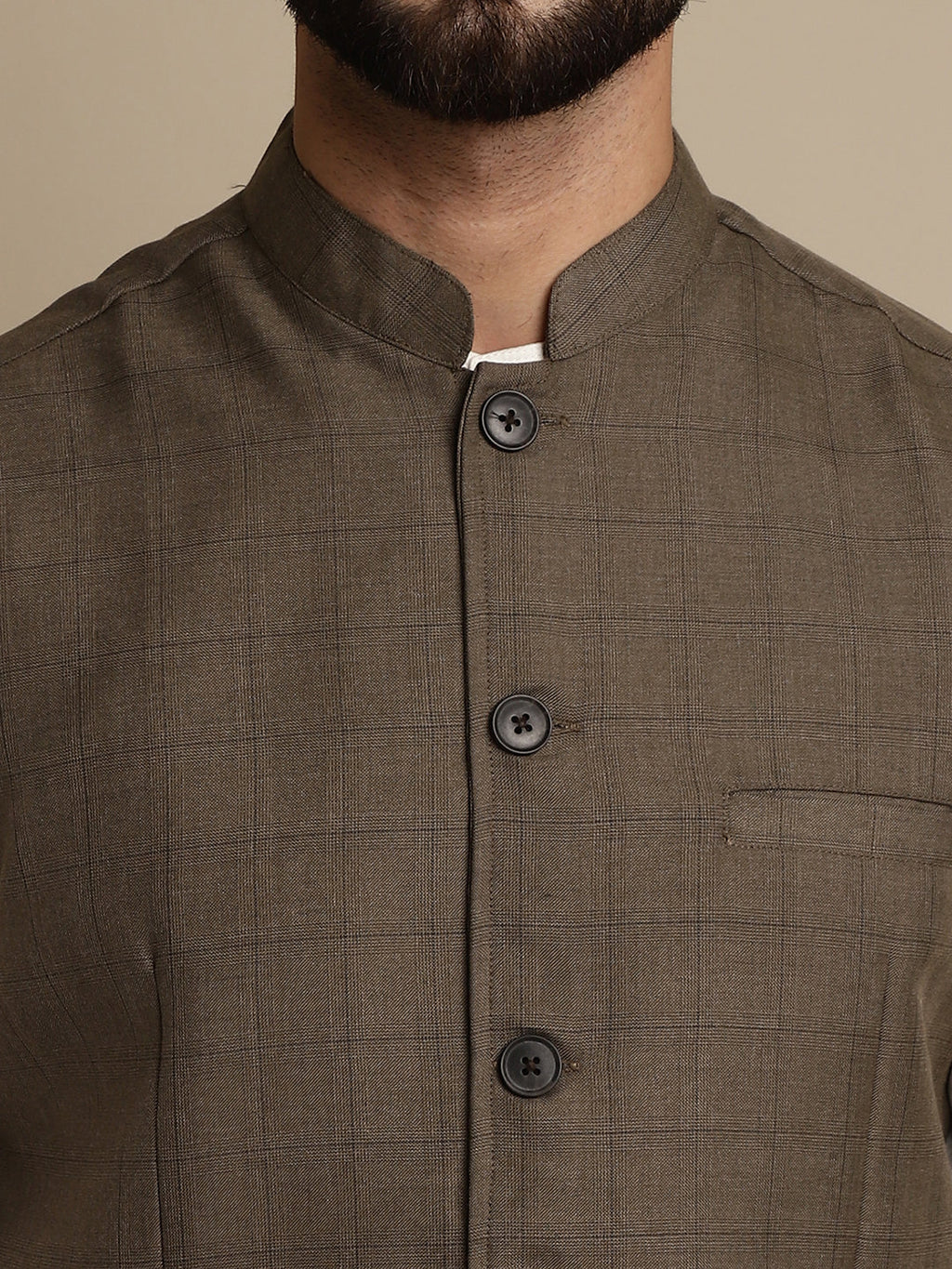 Even Apparels Men's Brown Mandarin Collar Waistcoat
