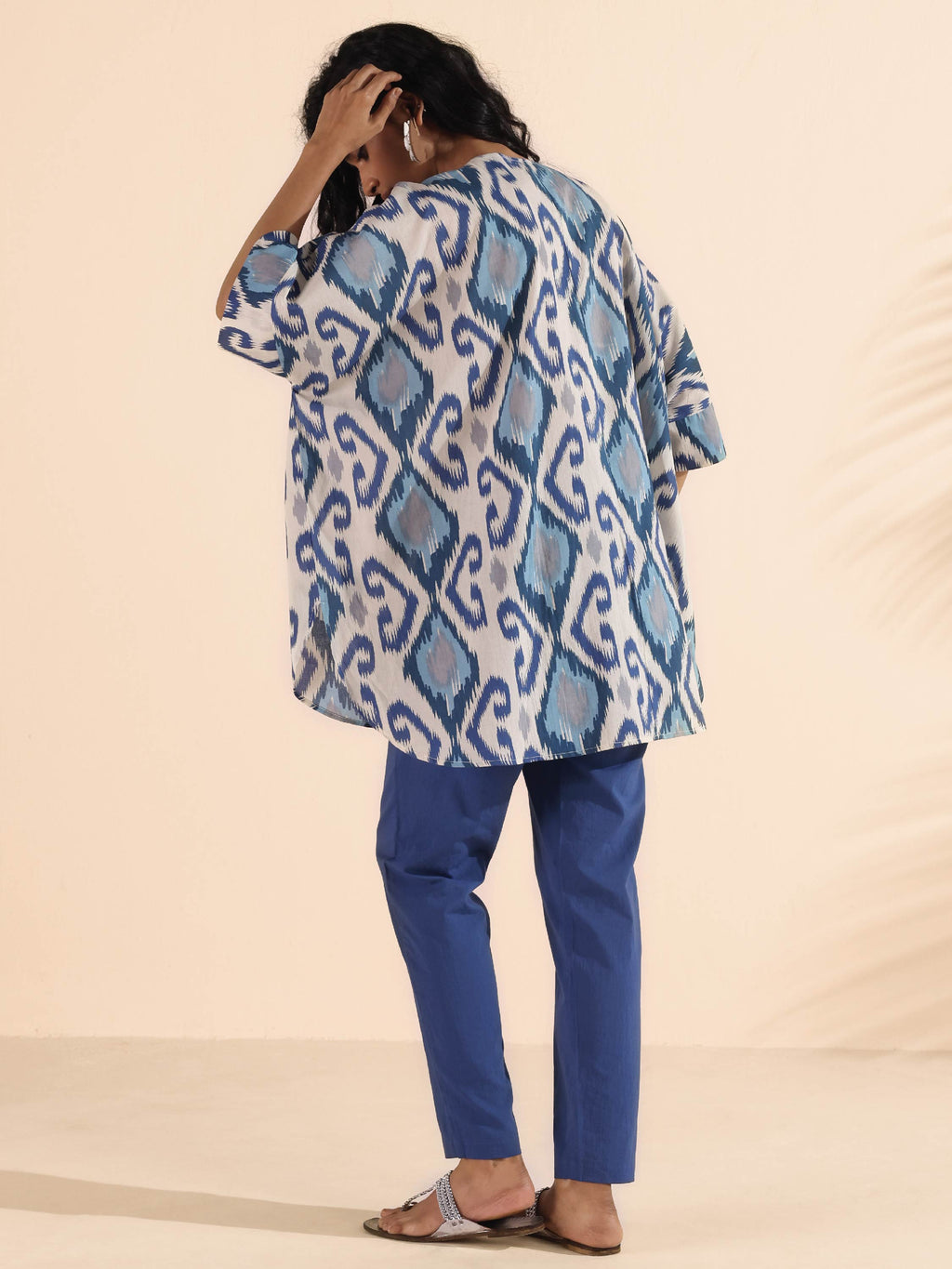 trueBrowns Blue Cotton Ikat Kaftan Co-ord Set