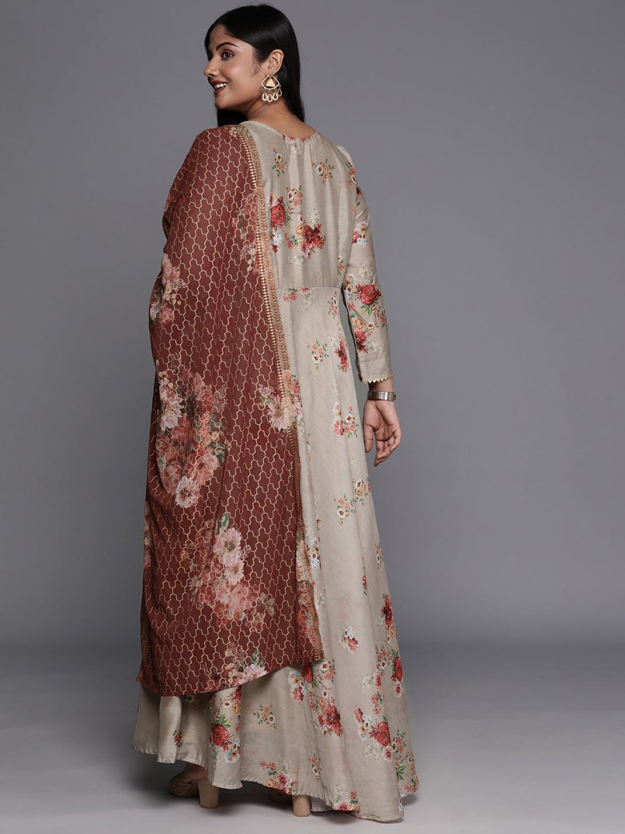 Ahalyaa Plus Size Round Neck Maxi Ethnic Dress With Dupatta