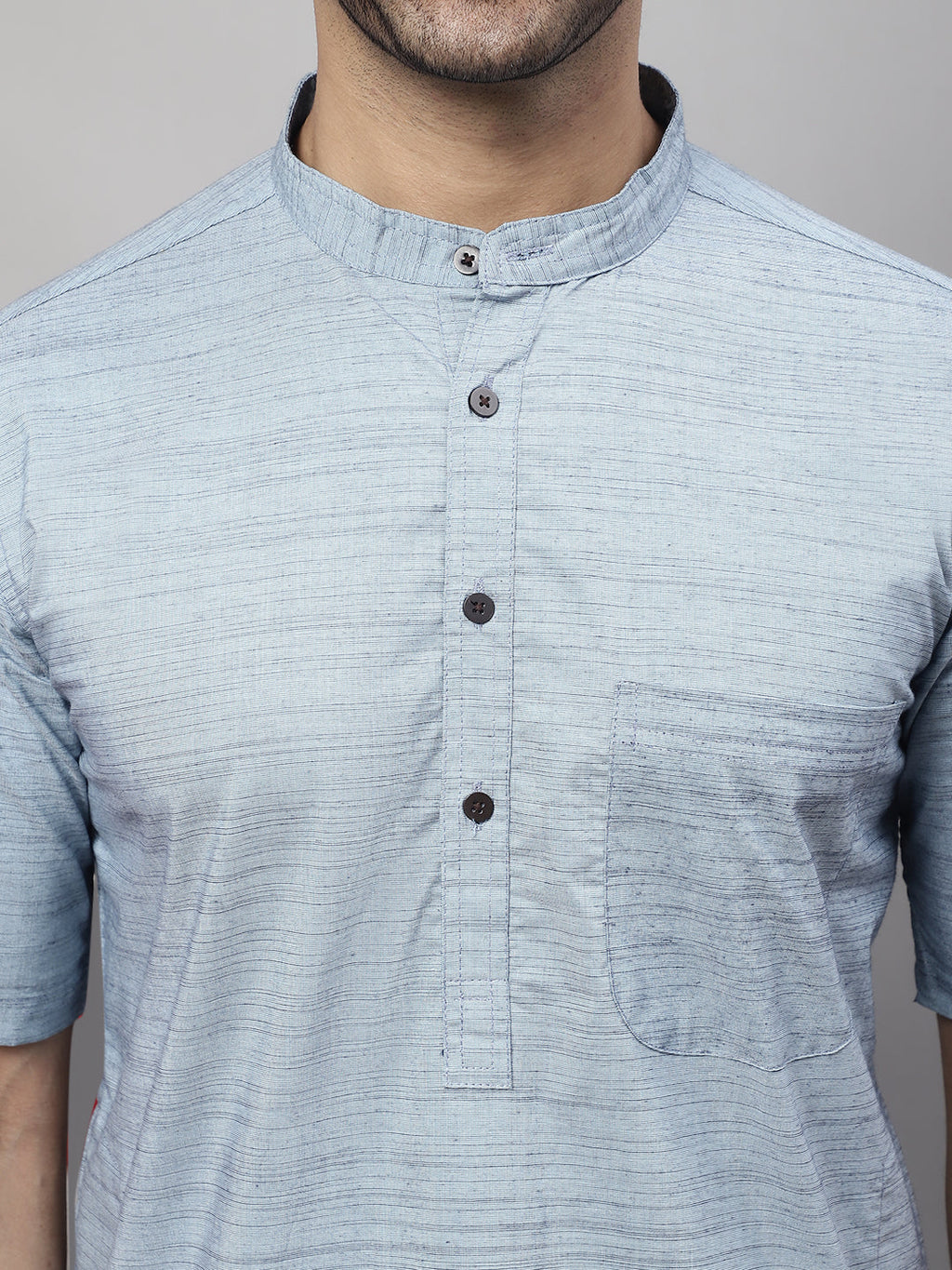 Even Apparels Blue Pure Cotton Kurta With Band Collar