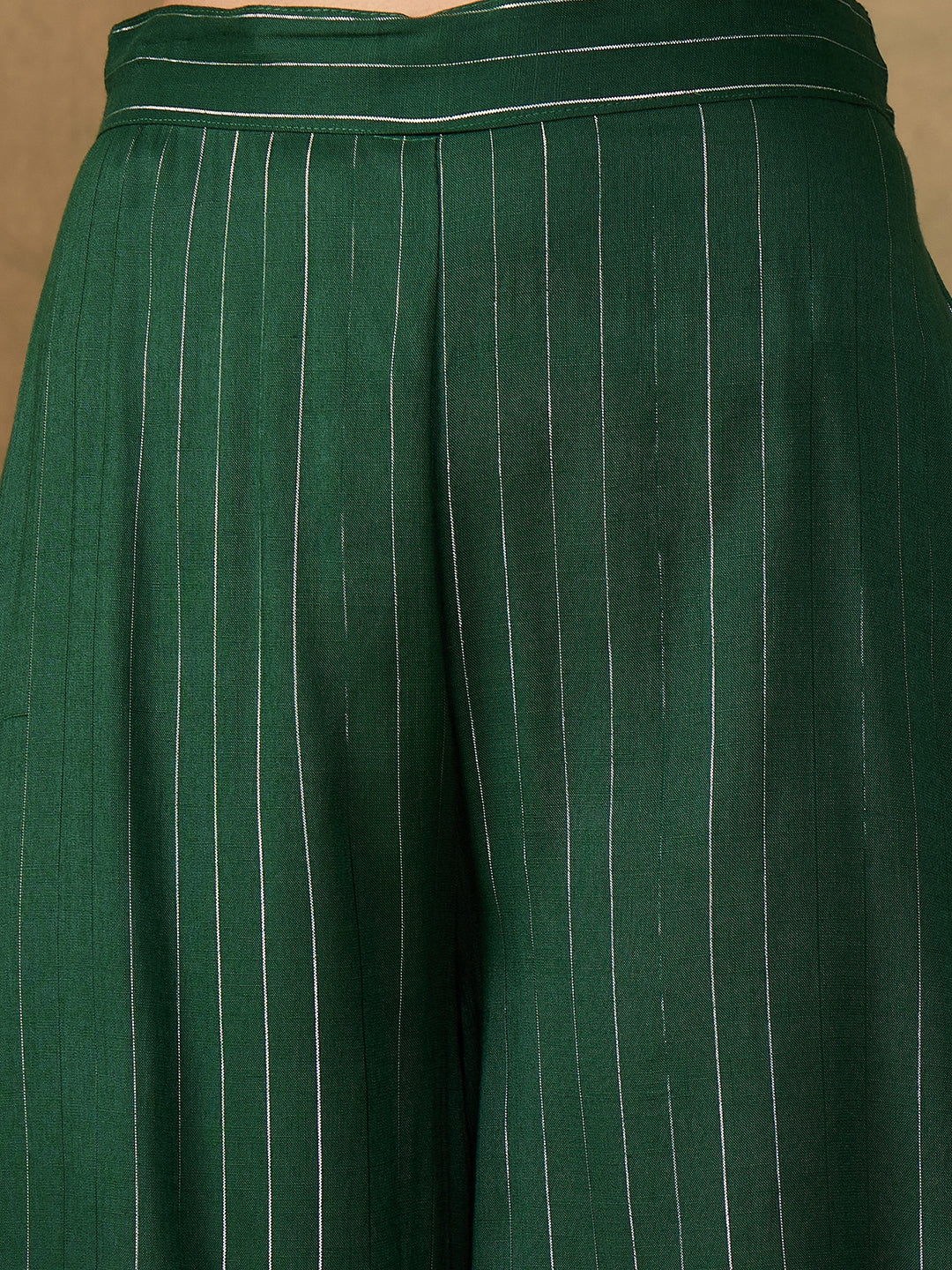 InWeave Women's Pine Green Lurex Flared V Neck Kurta Palazzo Set