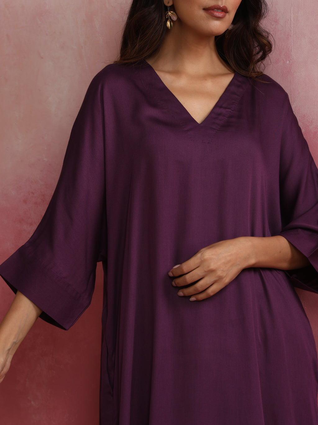 trueBrowns Purple Modal Kimono Kurta Set