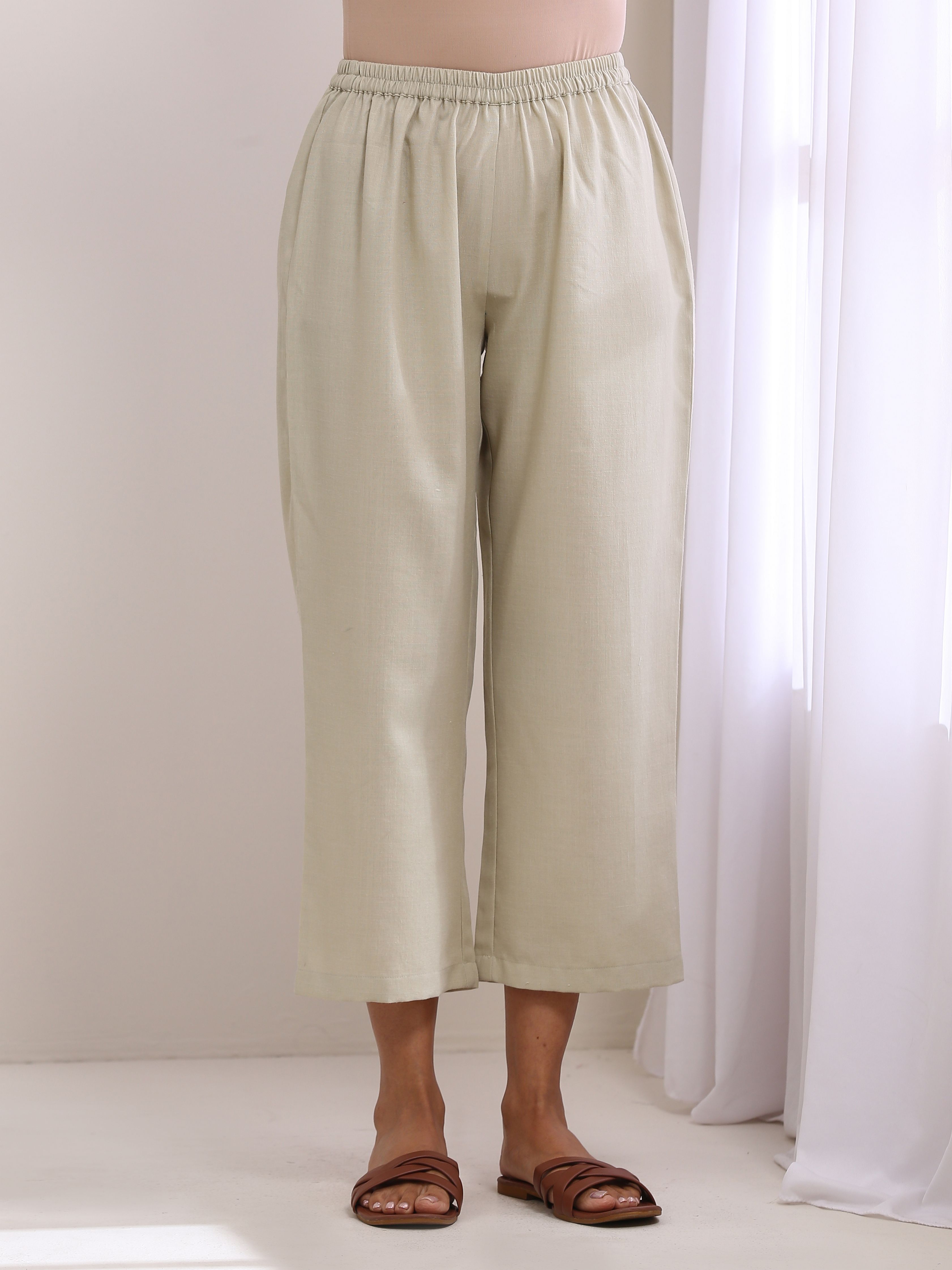 trueBrowns Light Grey Slub Gathered Kurta Pant Set
