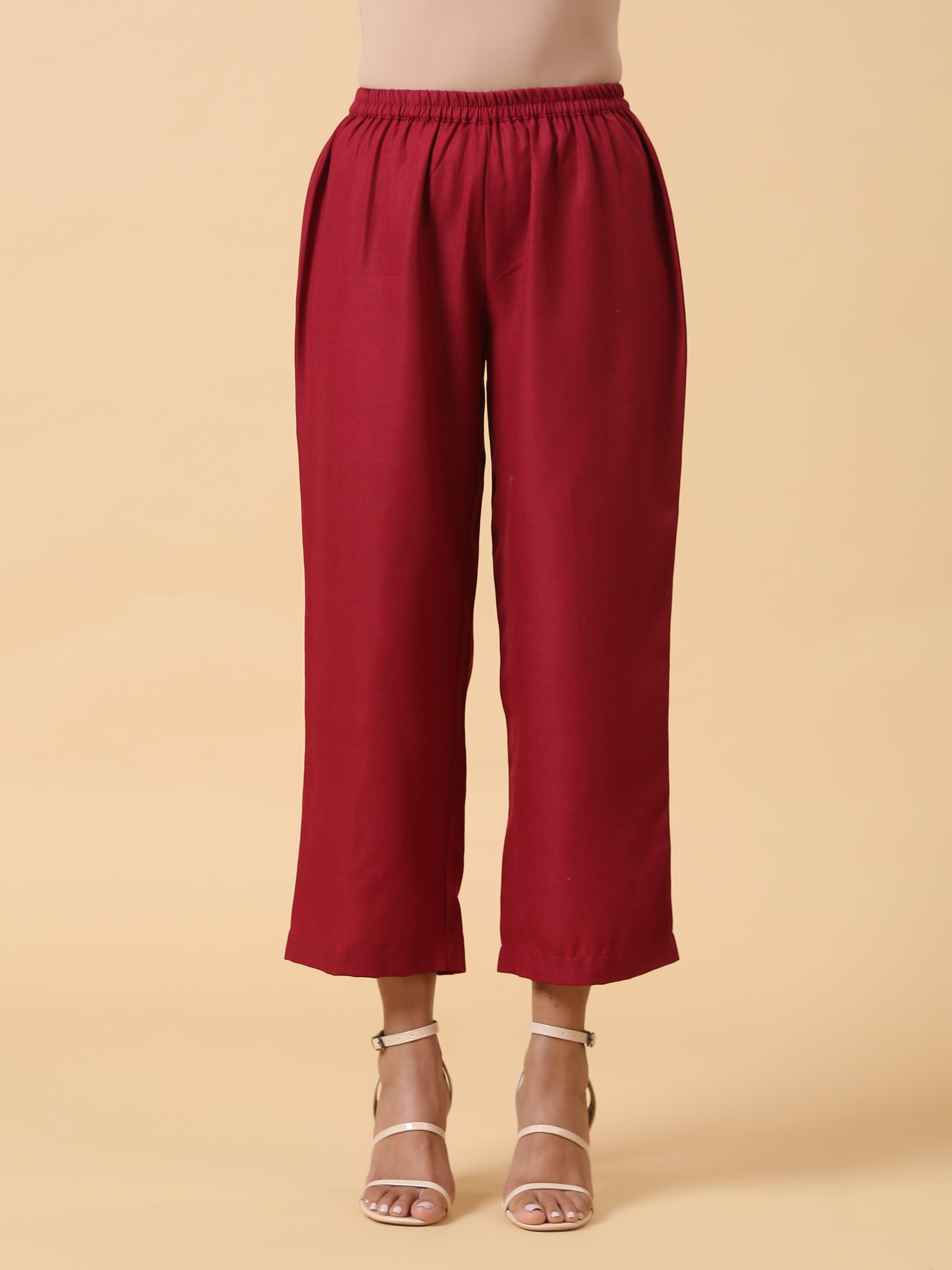trueBrowns Cotton Linen Maroon Sleeveless Kurta Pant Set
