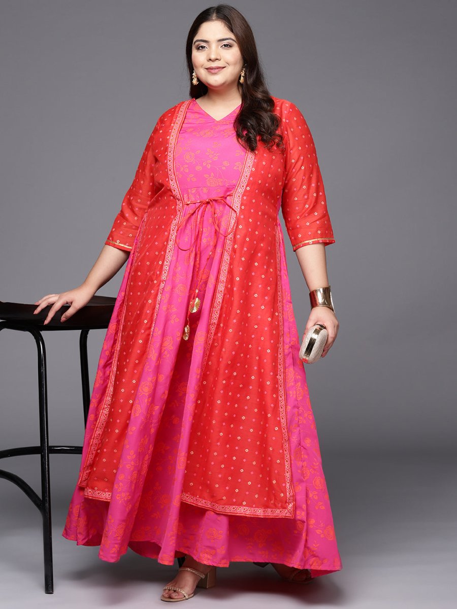 Ahalyaa Plus Size V-neck Maxi Ethnic Dress