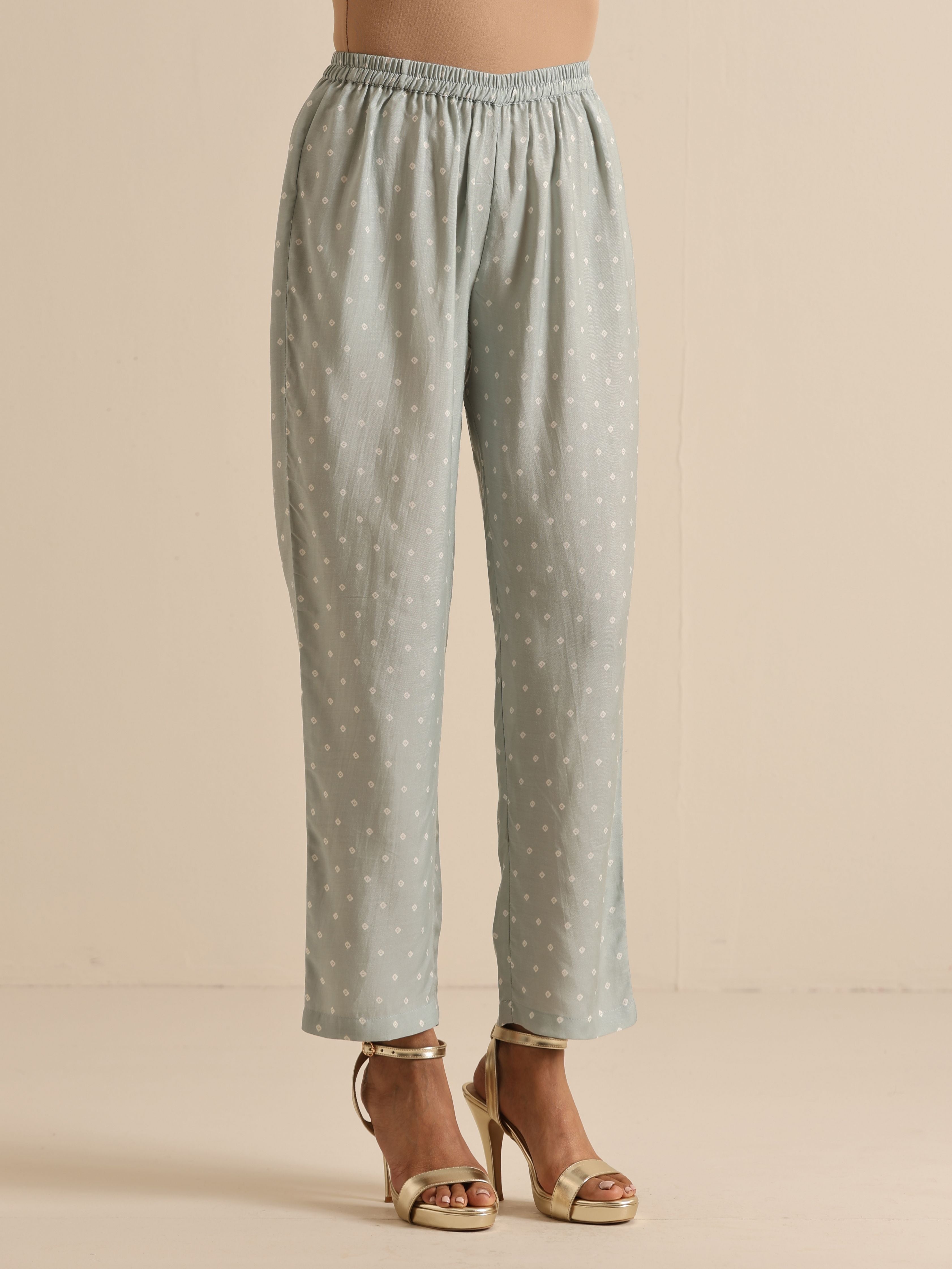 trueBrowns Grey Bandhani Printed Silk Kaftan Co-Ord Set