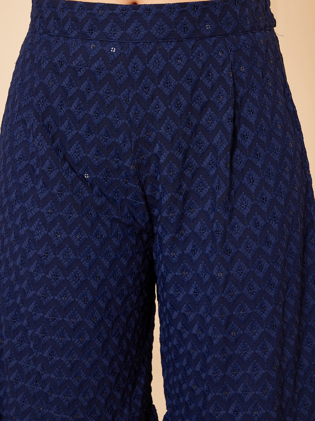 InWeave Women's Royal Blue Chikankari Kurta Set With Sharara
