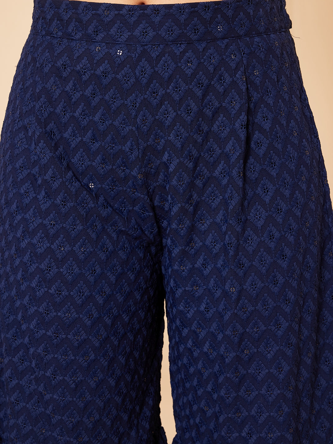 InWeave Women's Royal Blue Chikankari Kurta Set With Sharara