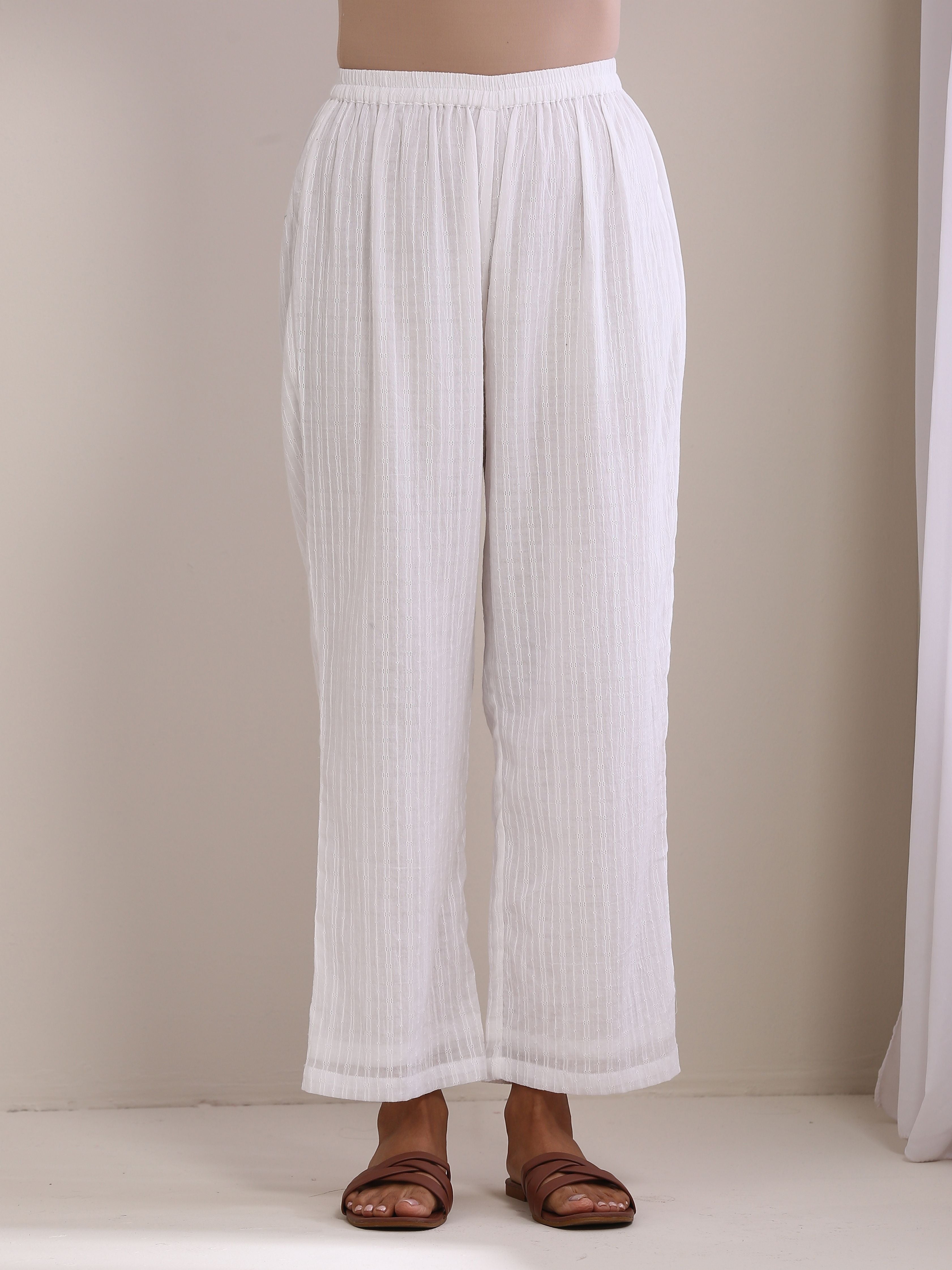 trueBrowns White Dobby Angrakha Kurta Pant Set